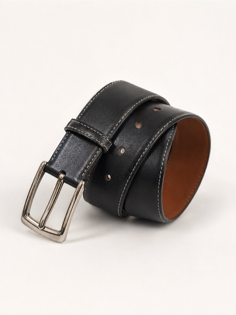 Torino Black Leather Belt with Silver Buckle size 32